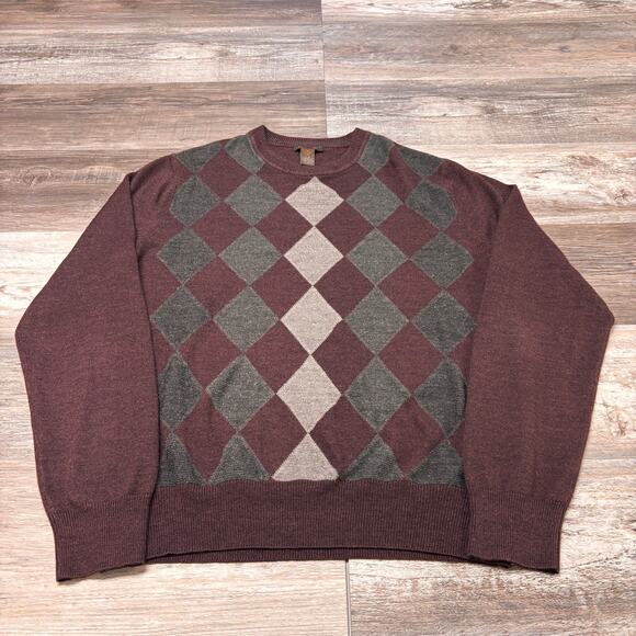 Dockers Burgundy Gray Mens L Argyle Diamond Crewneck Pullover Sweater Grandpa‎ - Picture 1 of 8